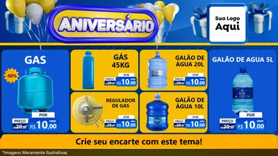 Modelo de TV para TV Horizontal com o tema Aniversário para Água e gás