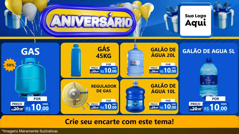 Modelo de TV para TV Horizontal com o tema Aniversário para Água e gás