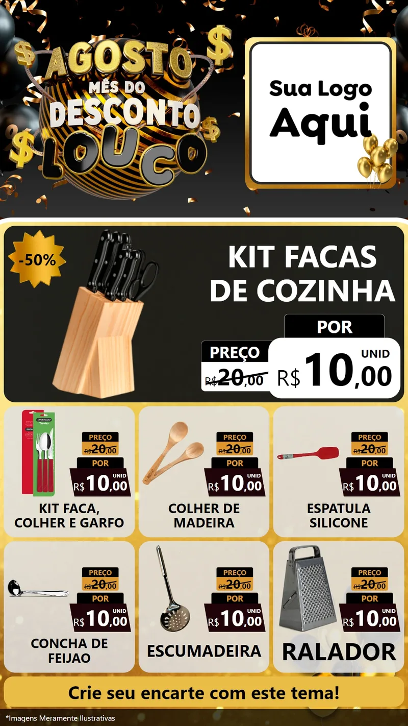 Modelo de Rede Social para Stories com o tema Agosto Mês do Desconto Louco para Utilidades Domésticas