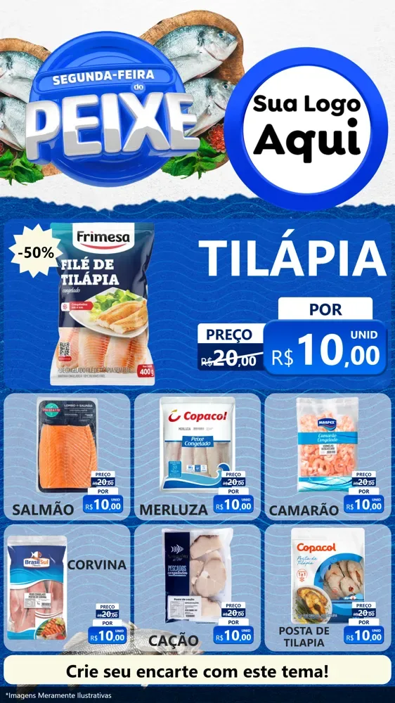 Modelo de Rede Social para Stories com o tema Segunda-feira do Peixe para Peixaria