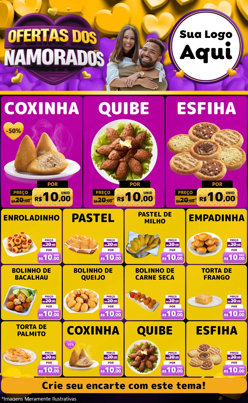 Modelo de Encarte para Encarte Grande com o tema Oferta Dos Namorados para Salgadaria