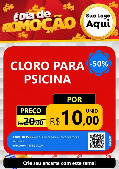 Modelo de Cartaz para Cartaz A4 Vertical com o tema É Dia De Promoção para Produtos para Piscina