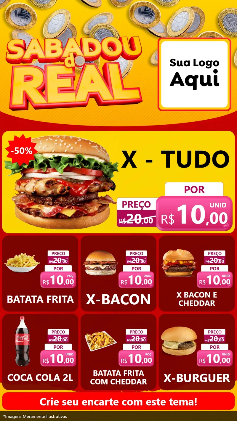 Modelo de Rede Social para Stories com o tema Sabadou do Real para Hamburgueria
