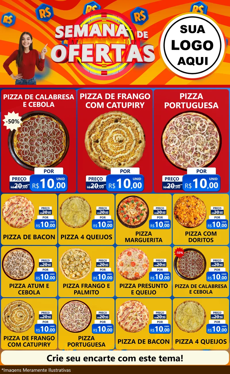 Modelo de Encarte para Encarte Grande com o tema Semana de Ofertas para Pizzaria