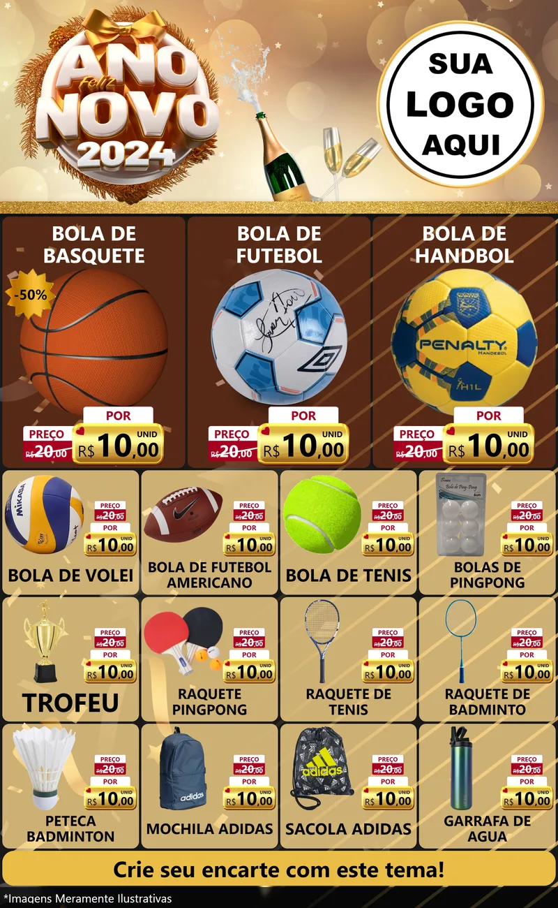 Modelo de Encarte para Encarte Grande com o tema Feliz Ano Novo 2027 para Artigos Esportivos