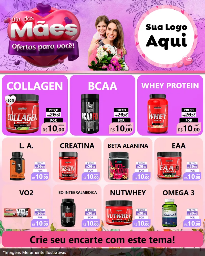 Modelo de Rede Social para Feed Instagram com o tema Dia das Mães Ofertas para Você! para Suplementos alimentares