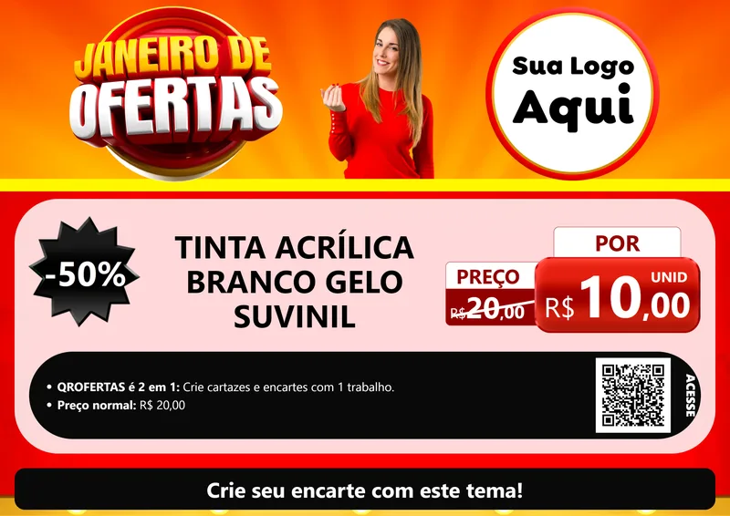 Modelo de Cartaz para Cartaz A4 Horizontal com o tema Janeiro de Ofertas para Tintas e Ferramentas