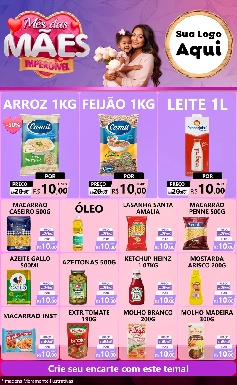 Modelo de Encarte para Encarte Grande com o tema Mês das Mães Imperdível para Supermercado