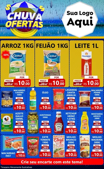 Modelo de Encarte para Encarte Grande com o tema Chuva de Ofertas para Supermercado