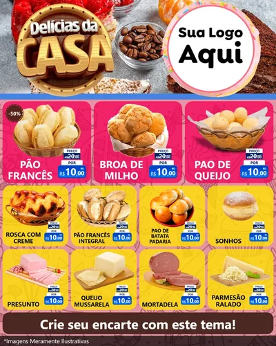 Modelo de Rede Social para Feed Instagram com o tema Delícias da Casa para Padaria