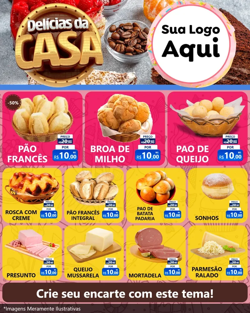 Modelo de Rede Social para Feed Instagram com o tema Delícias da Casa para Padaria