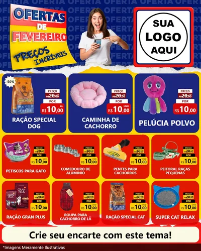 Modelo de Rede Social para Feed Instagram com o tema Ofertas de Fevereiro - Preços Incríveis para Pet Shop