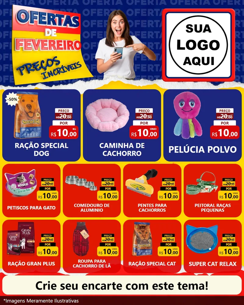 Modelo de Rede Social para Feed Instagram com o tema Ofertas de Fevereiro - Preços Incríveis para Pet Shop