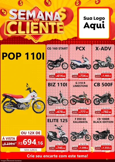 Modelo de Encarte para Encarte A4 Vertical com o tema Semana do Cliente para Concessionaria de Motos