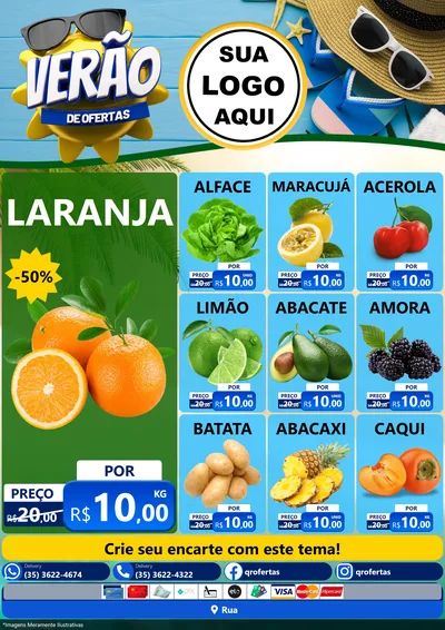 Modelo de Encarte para Encarte A4 Vertical com o tema Verão de Ofertas para Hortifrúti
