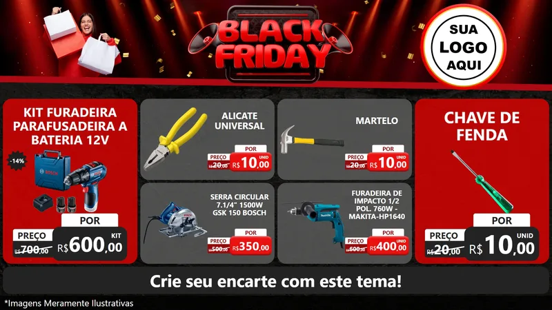 Modelo de TV para TV Horizontal com o tema Black Friday para Maquinas e Ferramentas
