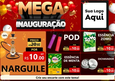 Modelo de Encarte para Encarte A4 Horizontal com o tema Mega Inauguração para Tabacaria