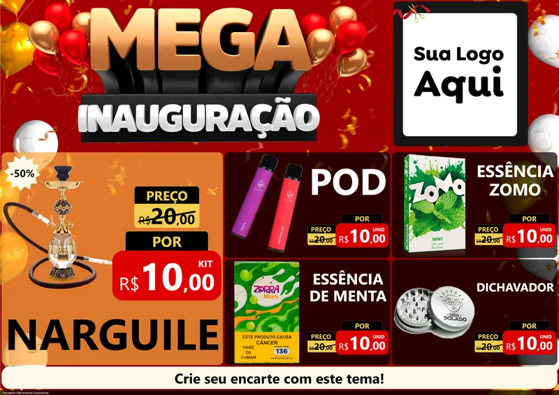 Modelo de Encarte para Encarte A4 Horizontal com o tema Mega Inauguração para Tabacaria