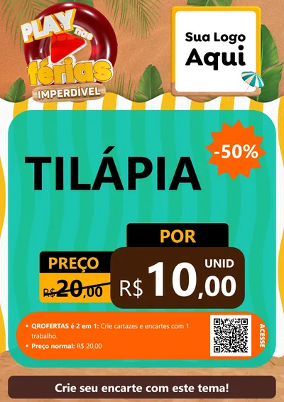 Modelo de Cartaz para Cartaz A4 Vertical com o tema Play Nas Férias Imperdível para Peixaria