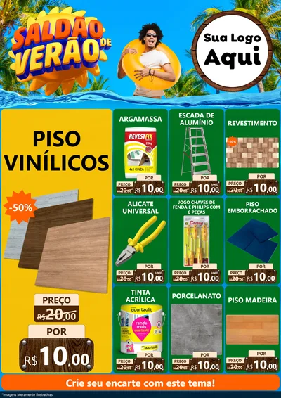 Modelo de Encarte para Encarte A4 Vertical com o tema Saldão de Verão para Material para Construção