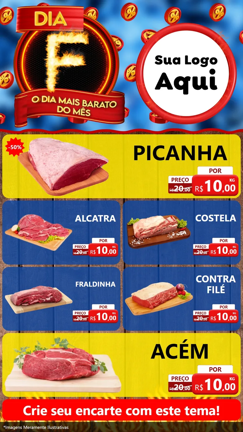Modelo de TV para TV Vertical com o tema Dia F - O Dia Mais Barato Do Mês para Açougue