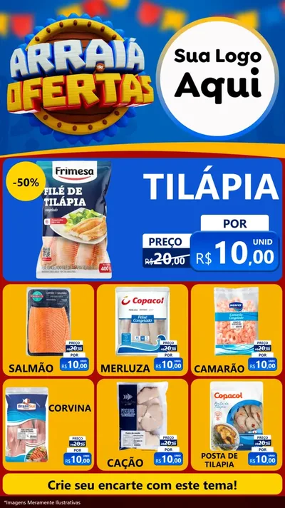 Modelo de Rede Social para Stories com o tema Arraiá de Ofertas - Junina para Peixaria