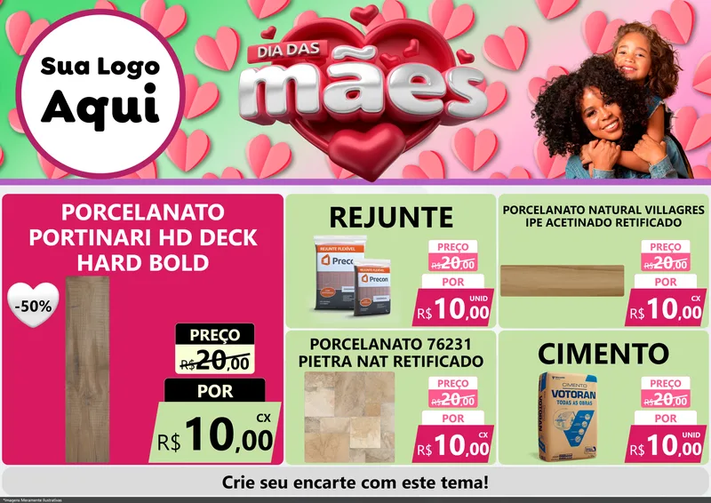 Modelo de Encarte para Encarte A4 Horizontal com o tema Dia das Mães para Pisos e revestimentos