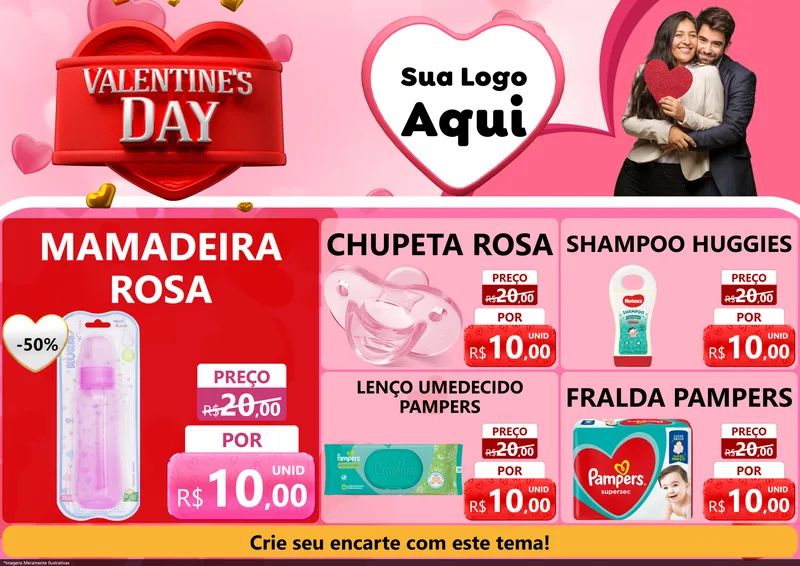 Modelo de Encarte para Encarte A4 Horizontal com o tema Valentine's Day para Bebês