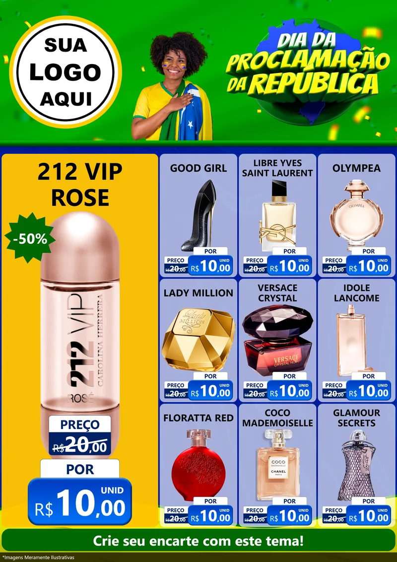 Modelo de Encarte para Encarte A4 Vertical com o tema Dia Da Proclamação Da República para Perfumes