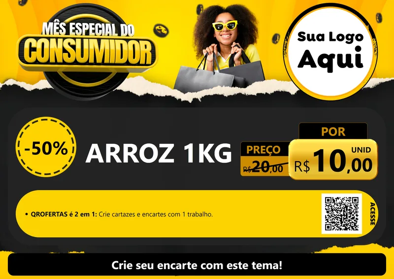 Modelo de Cartaz para Cartaz A4 Horizontal com o tema Mês Especial do Consumidor para Supermercado