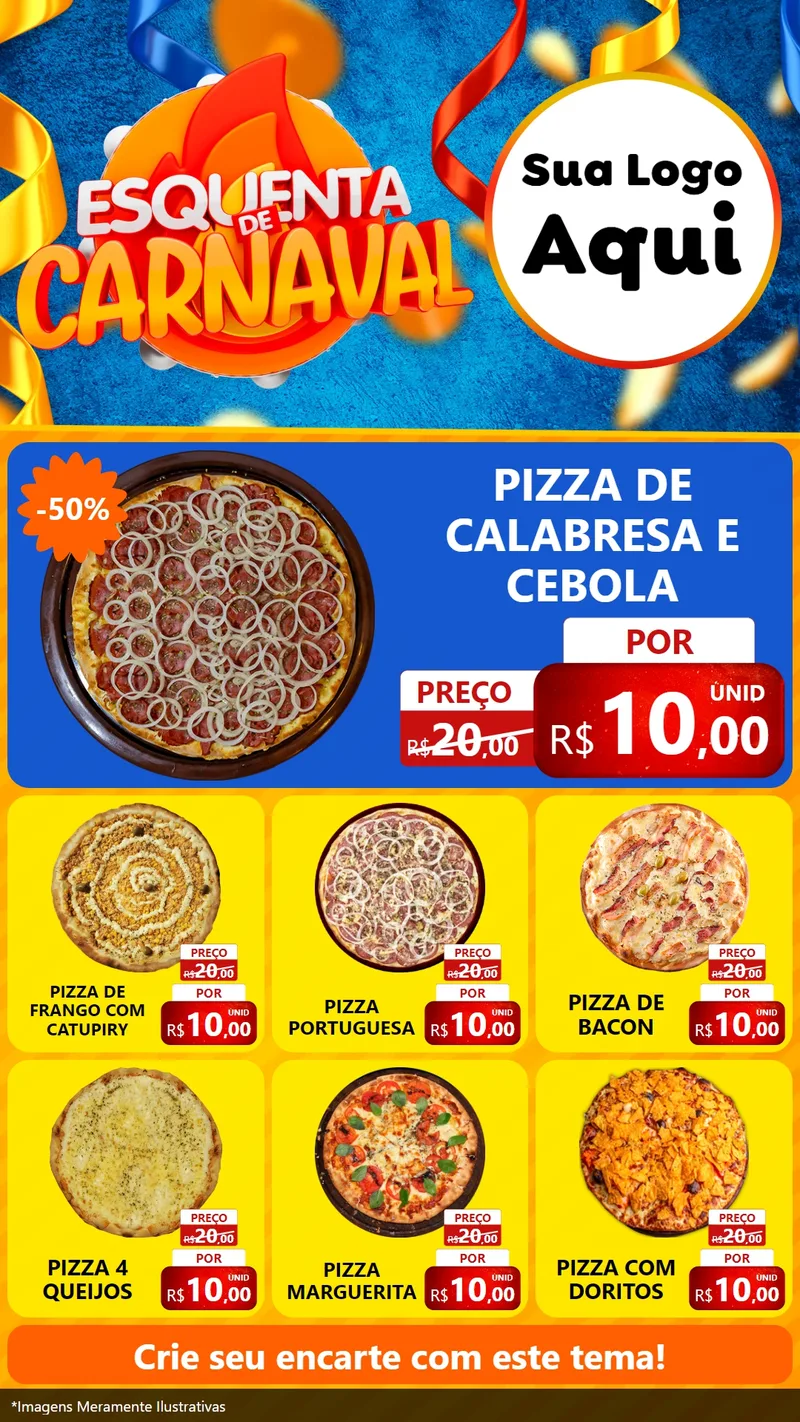 Modelo de Rede Social para Stories com o tema Esquenta de Carnaval para Pizzaria