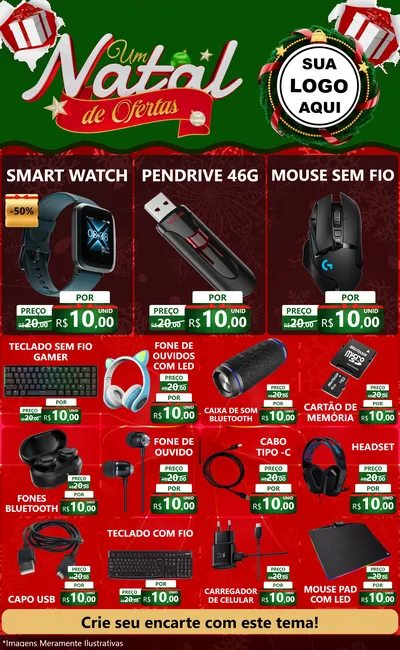 Modelo de Encarte para Encarte Grande com o tema Um Natal de Ofertas para Informática