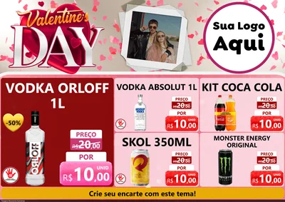 Modelo de Encarte para Encarte A4 Horizontal com o tema Valentine's Day para Distribuidora de bebidas