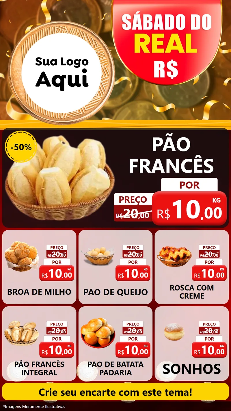 Modelo de Rede Social para Stories com o tema Sábado do Real para Padaria