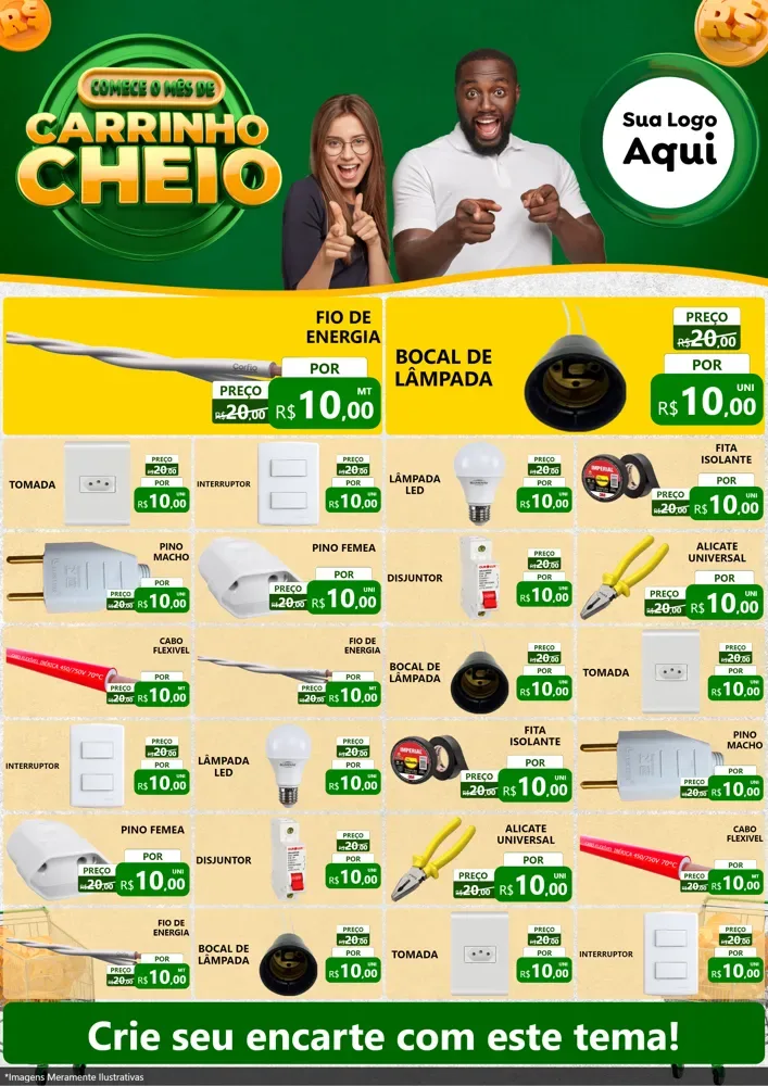 Modelo de Encarte para Encarte A4 Vertical com o tema Carrinho Cheio para Materiais Elétricos