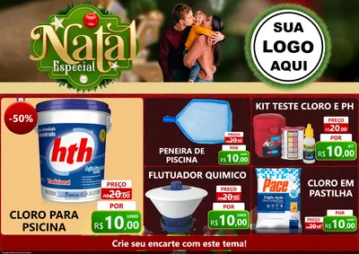 Modelo de Encarte para Encarte A4 Horizontal com o tema Natal Especial para Produtos para Piscina