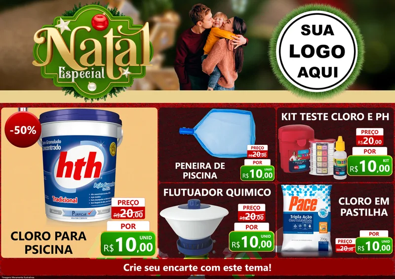 Modelo de Encarte para Encarte A4 Horizontal com o tema Natal Especial para Produtos para Piscina