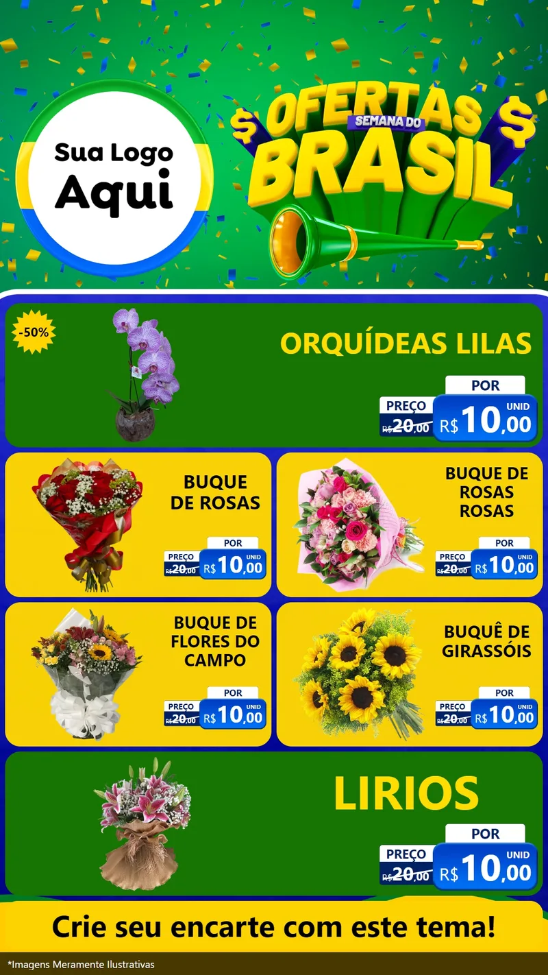 Modelo de TV para TV Vertical com o tema Ofertas Semana do Brasil para Floricultura e jardim