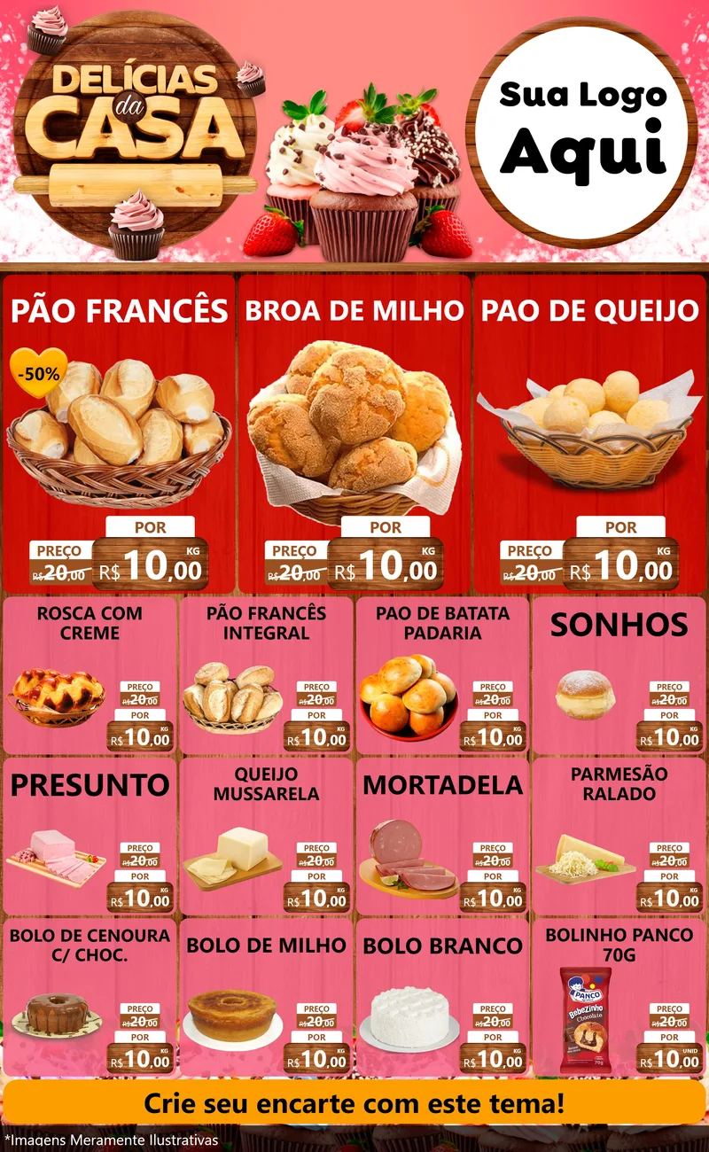 Modelo de Encarte para Encarte Grande com o tema Delícias da Casa para Padaria