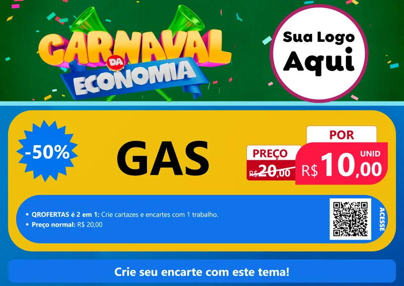 Modelo de Cartaz para Cartaz A4 Horizontal com o tema Carnaval da Economia para Água e gás