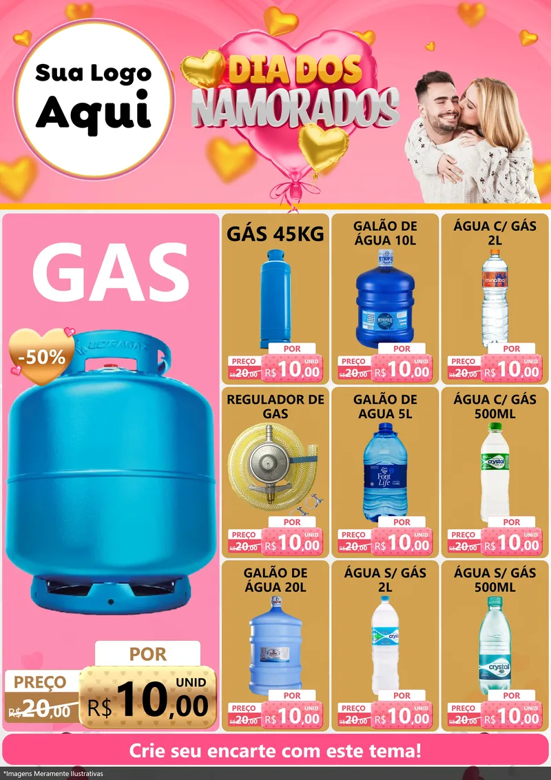 Modelo de Encarte para Encarte A4 Vertical com o tema Dia dos Namorados para Água e gás