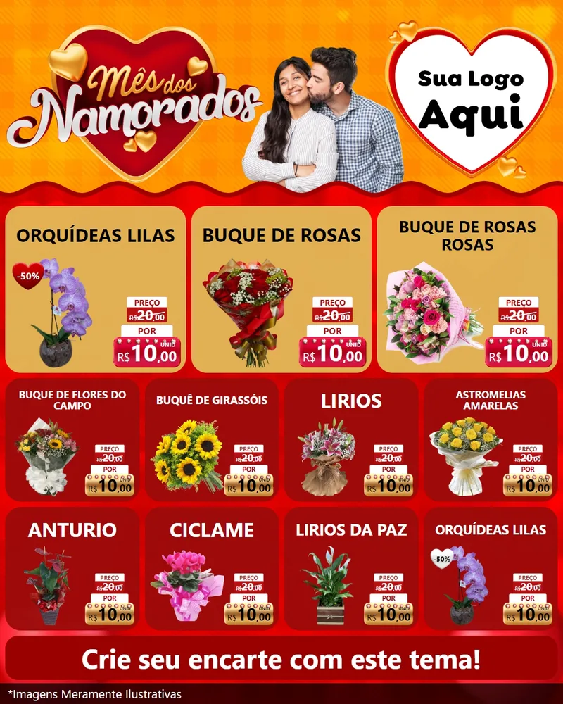 Modelo de Rede Social para Feed Instagram com o tema Mês dos Namorados para Floricultura e jardim
