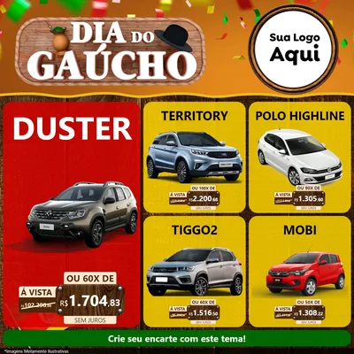 Modelo de Rede Social para Feed Facebook com o tema Dia do Gaúcho para Concessionaria de Carros