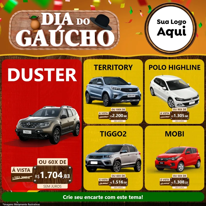 Modelo de Rede Social para Feed Facebook com o tema Dia do Gaúcho para Concessionaria de Carros