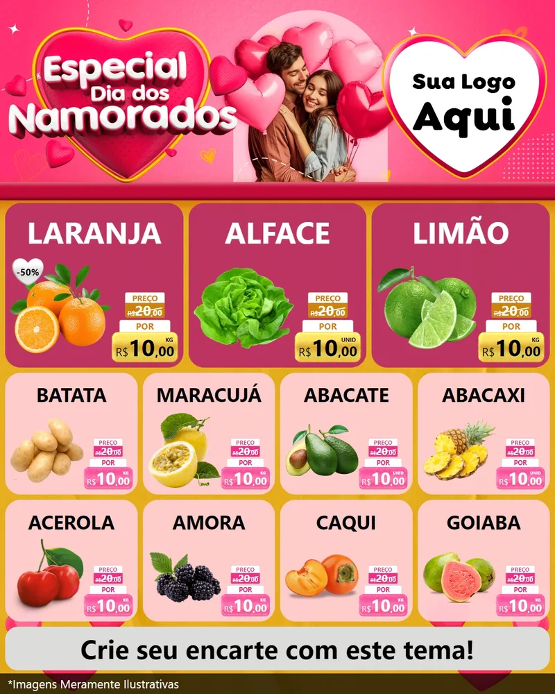 Modelo de Rede Social para Feed Instagram com o tema Especial Dia dos Namorados para Hortifrúti