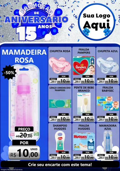 Modelo de Encarte para Encarte A4 Vertical com o tema Promoção de Aniversário - 15 Anos para Bebês