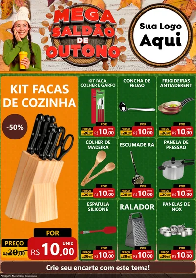 Modelo de Encarte para Encarte A4 Vertical com o tema Mega Saldão de Outono para Utilidades Domésticas