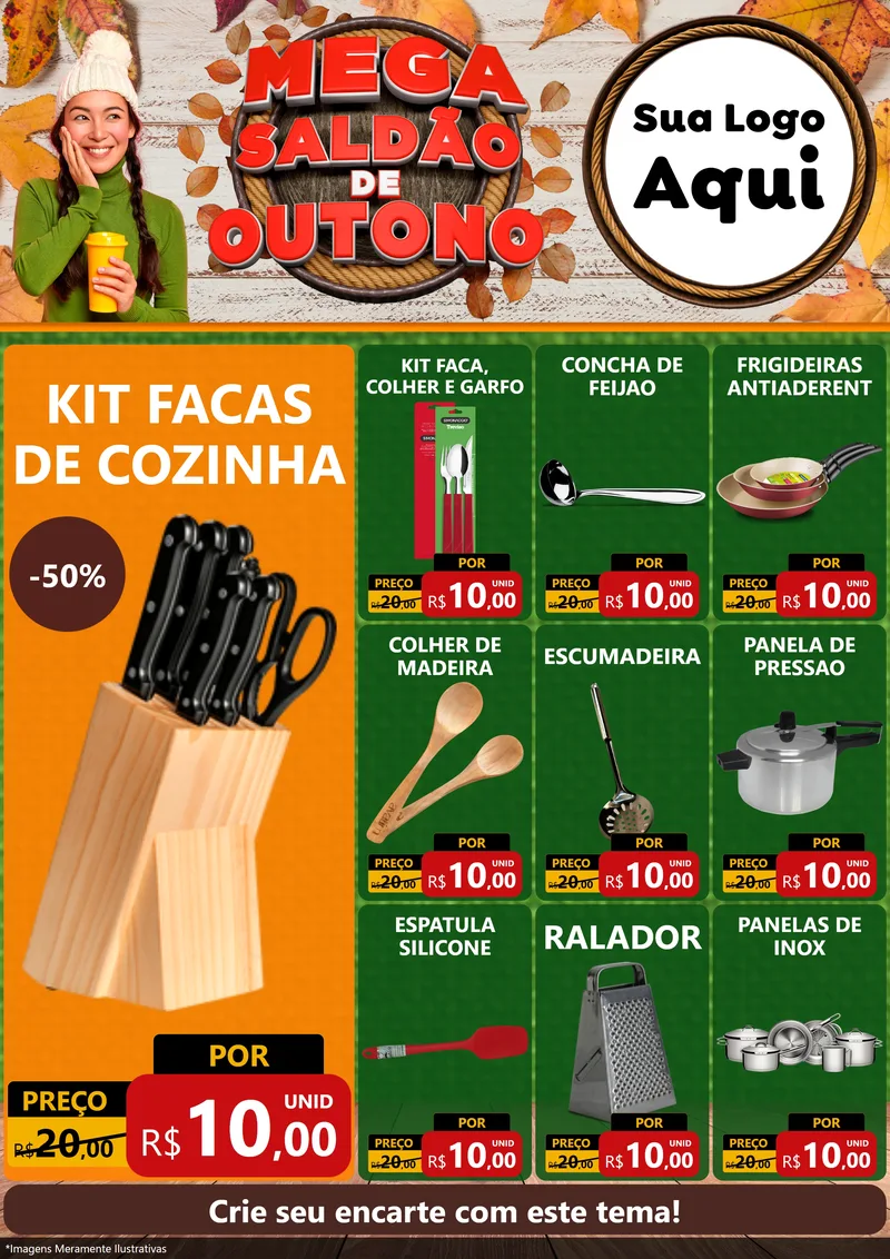 Modelo de Encarte para Encarte A4 Vertical com o tema Mega Saldão de Outono para Utilidades Domésticas