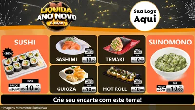 Modelo de TV para TV Horizontal com o tema Liquida Ano Novo É Aqui! para Comida japonesa