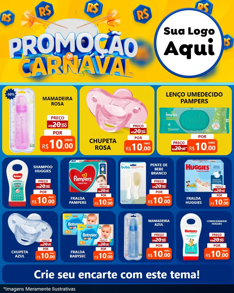 Modelo de Rede Social para Feed Instagram com o tema Promoção de Carnaval para Bebês